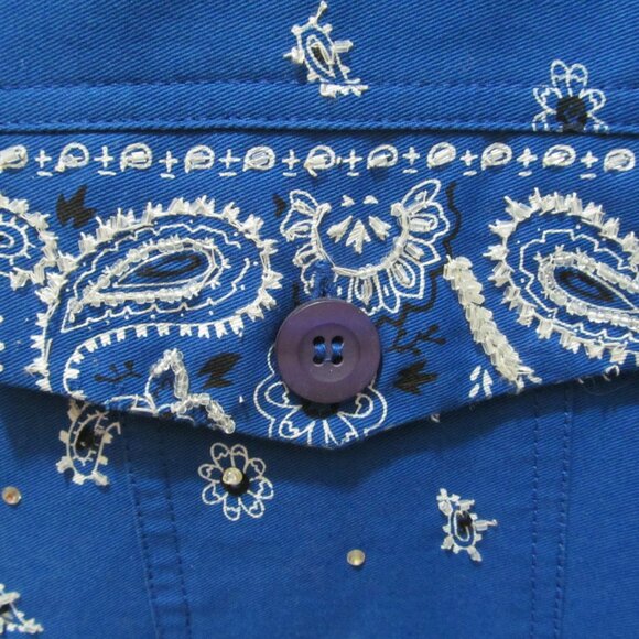 NWOT Quacker Factory Blue Bandanna Bandana Print Hand Beaded Jacket Size Large - Picture 7 of 16